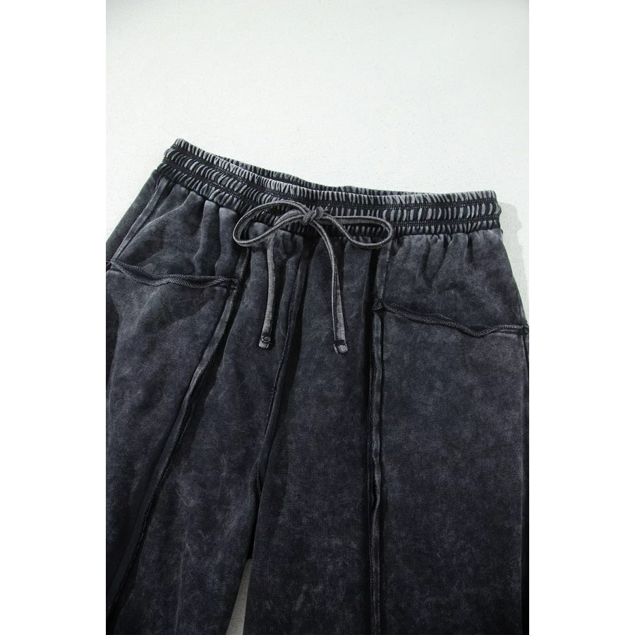 Mineral Wash Raw Seam Drawstring Elastic Waist Barrel Pants Apparel and Accessories