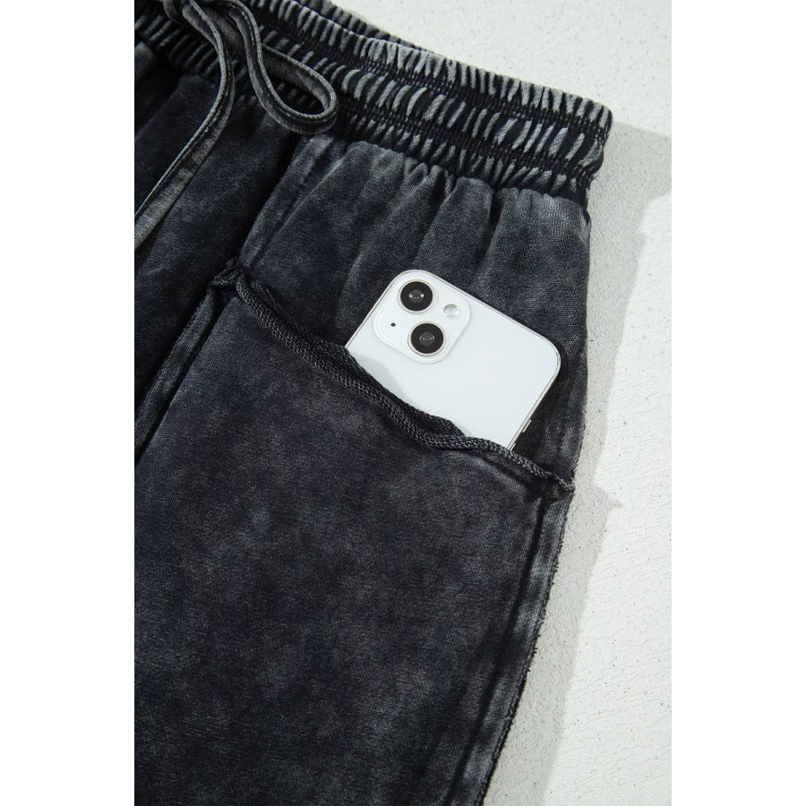 Mineral Wash Raw Seam Drawstring Elastic Waist Barrel Pants Apparel and Accessories