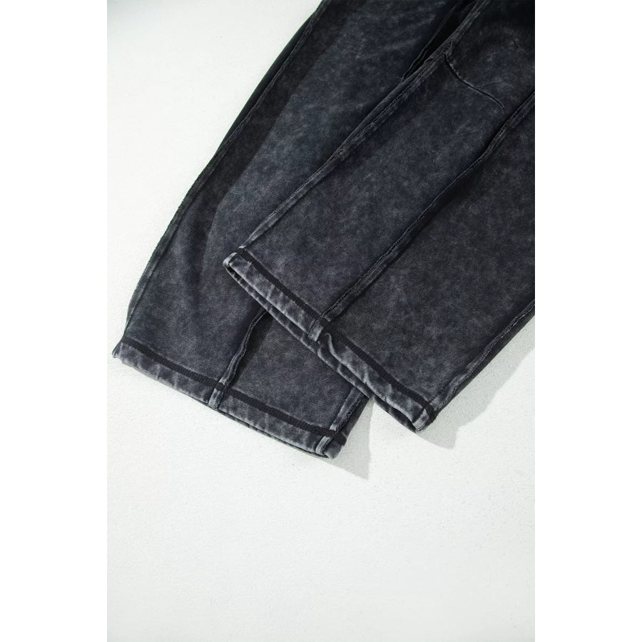 Mineral Wash Raw Seam Drawstring Elastic Waist Barrel Pants Apparel and Accessories