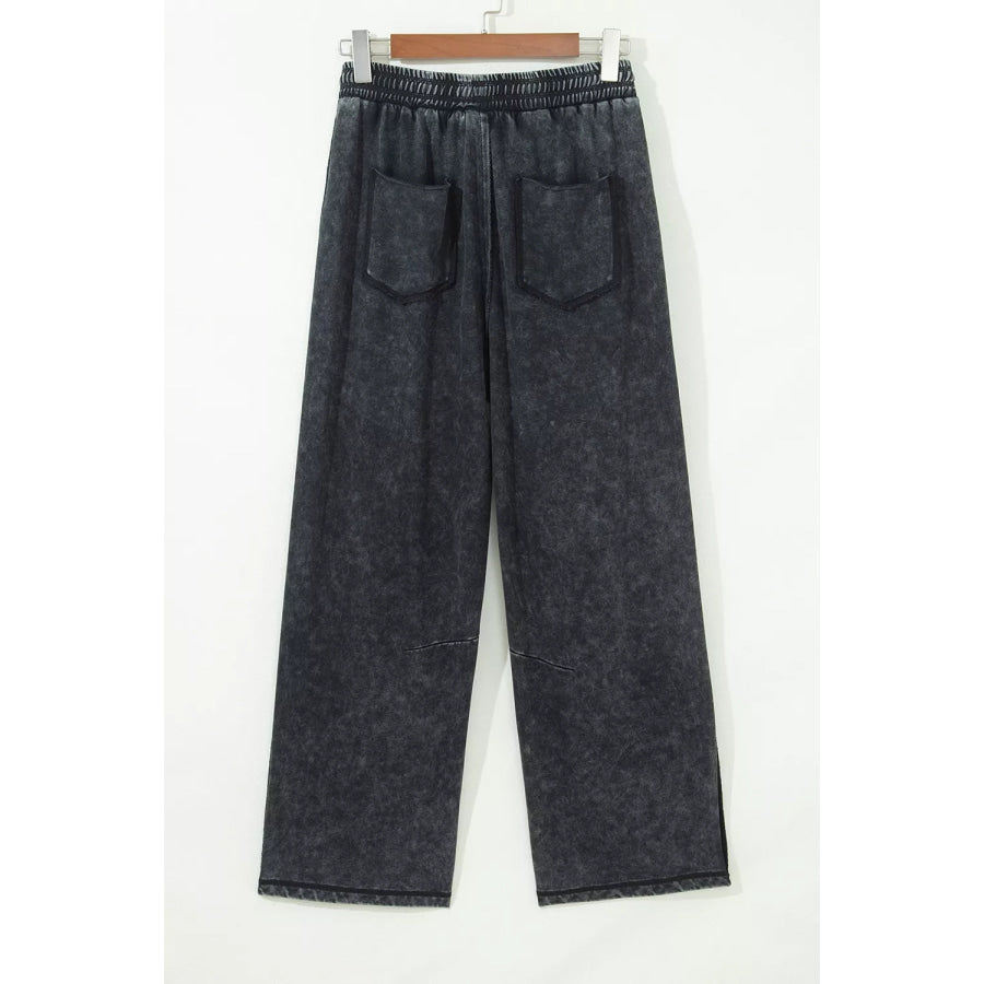 Mineral Wash Raw Seam Drawstring Elastic Waist Barrel Pants Apparel and Accessories