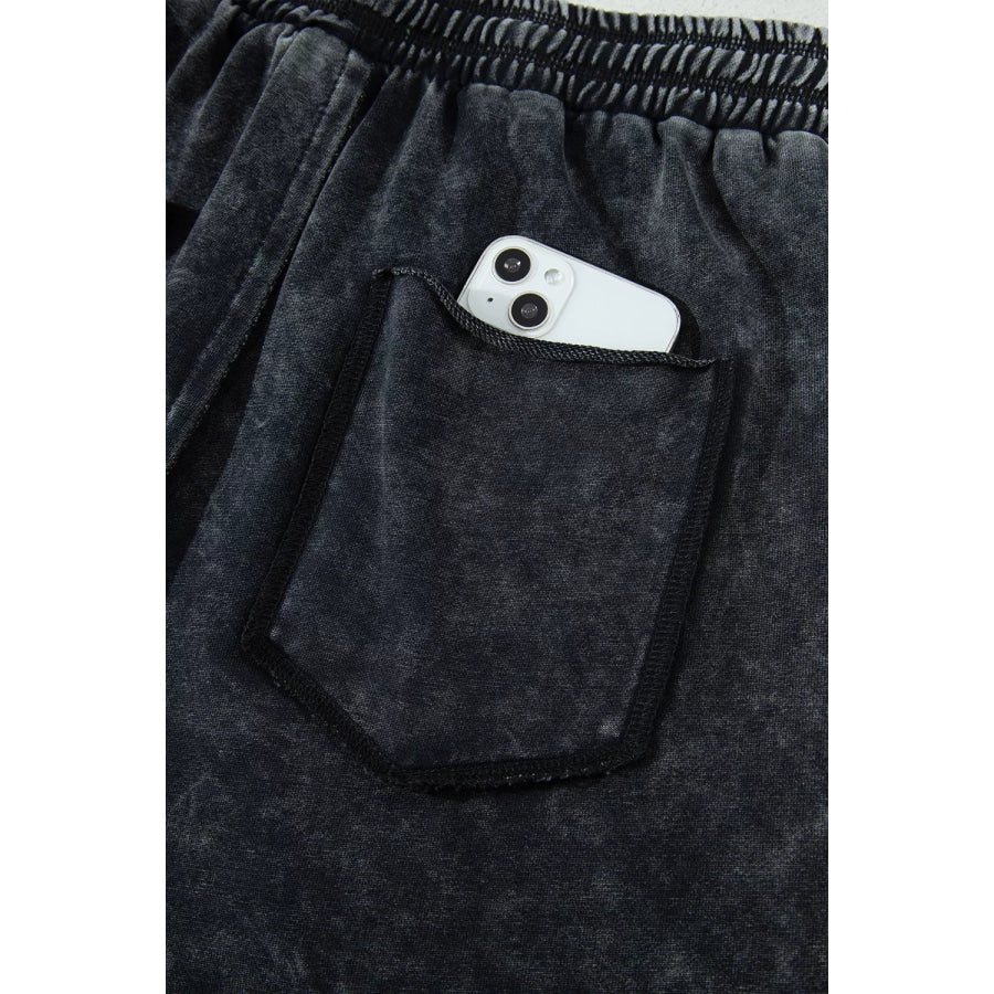 Mineral Wash Raw Seam Drawstring Elastic Waist Barrel Pants Apparel and Accessories