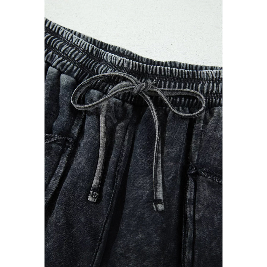 Mineral Wash Raw Seam Drawstring Elastic Waist Barrel Pants Apparel and Accessories