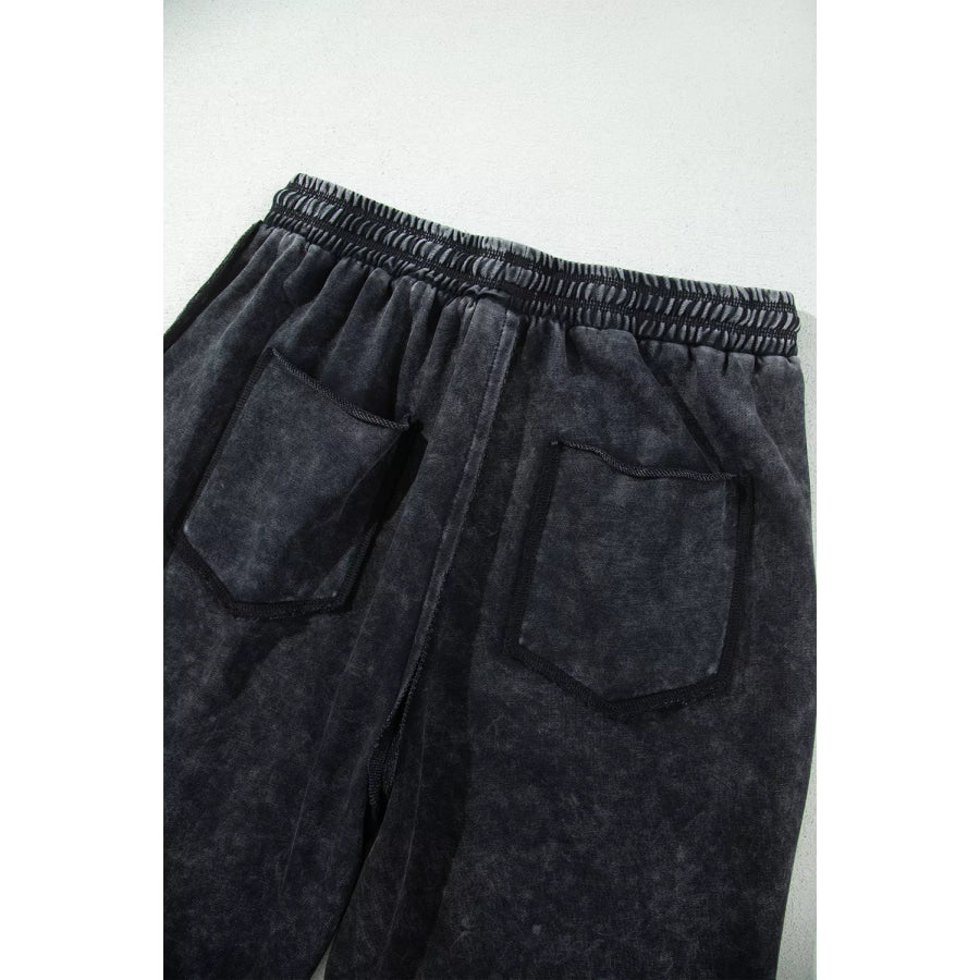 Mineral Wash Raw Seam Drawstring Elastic Waist Barrel Pants Apparel and Accessories