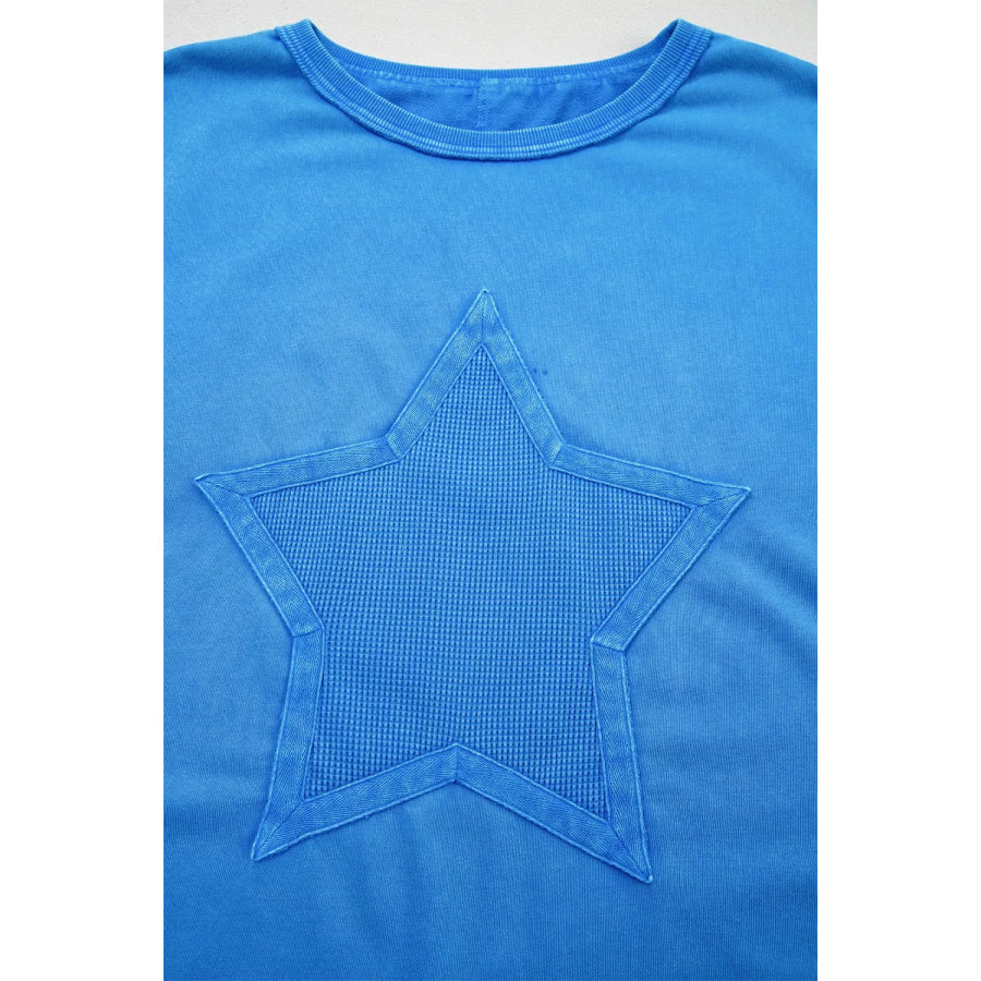 Mineral Wash Star Mesh Patchwork Oversize Tee Apparel and Accessories