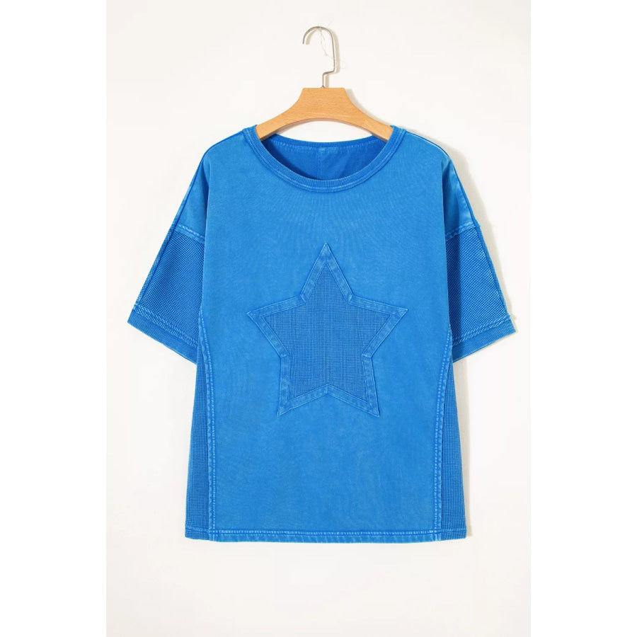 Mineral Wash Star Mesh Patchwork Oversize Tee Apparel and Accessories