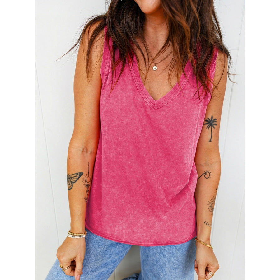 Mineral Wash V Neck Tank Top Strawberry / S Apparel and Accessories
