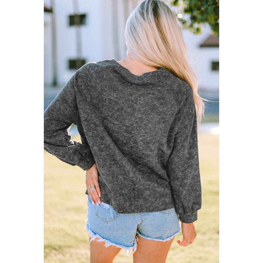 Mineral Washed COW’S FIRST RODEO Round Neck Raglan Sleeve Sweatshirt Apparel and Accessories