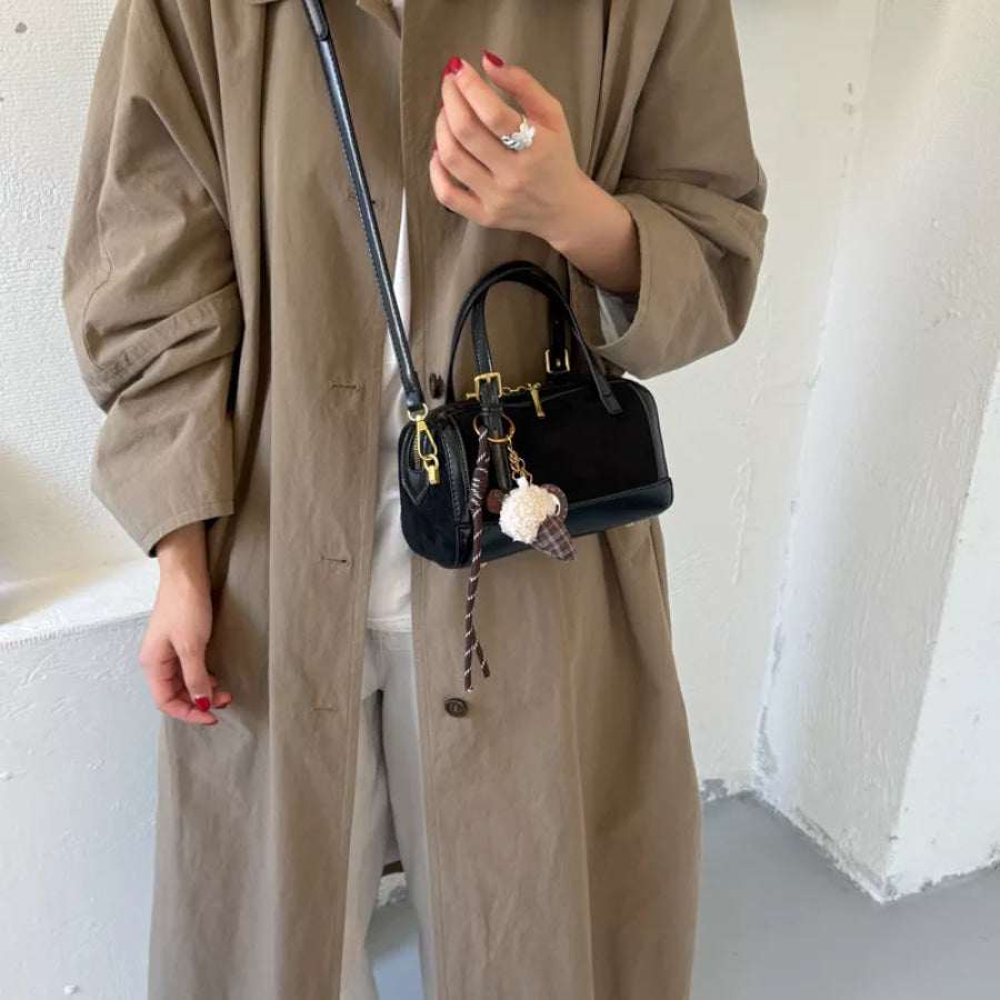 Mini Barrel Crossbody Bag with Cute Charm Black / One Size Apparel and Accessories
