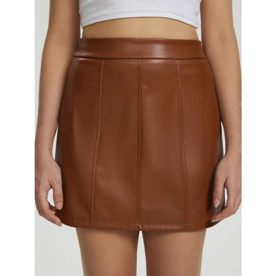 Mini Skirt with Zipper Brown / S Apparel and Accessories