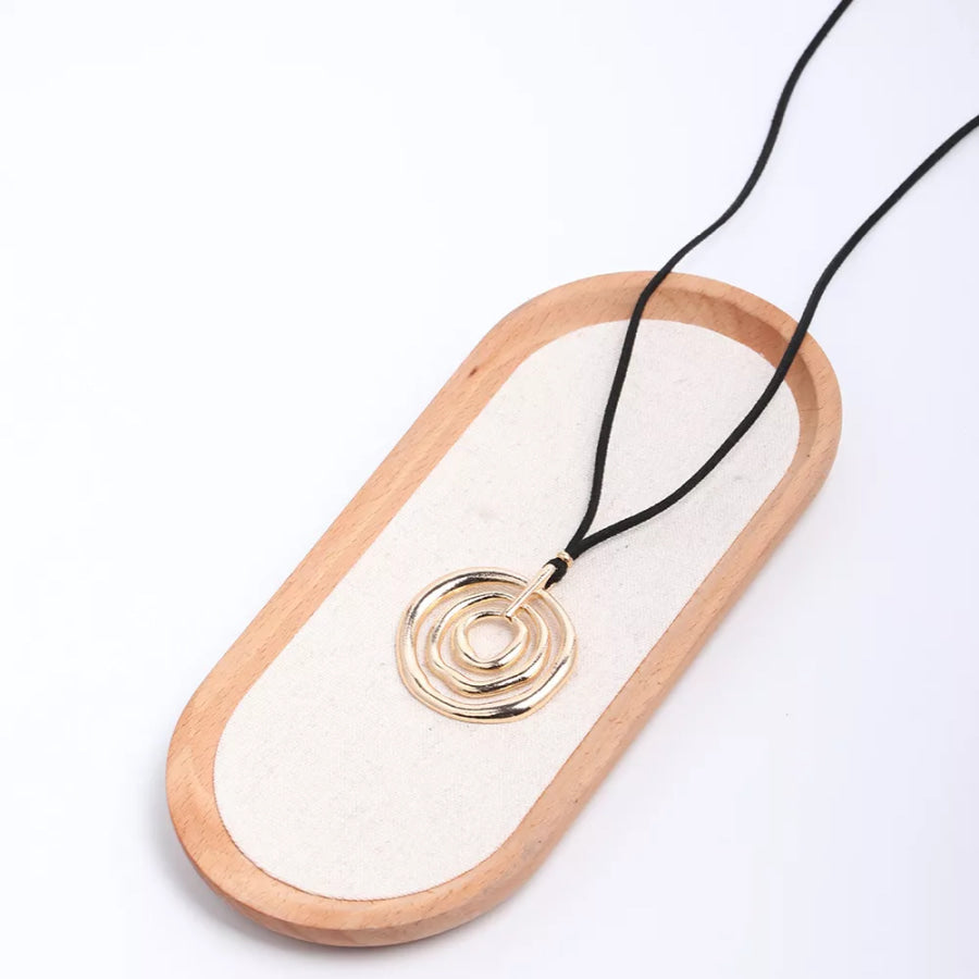 Minimalist Geometric Gold-Tone Pendant Long Necklace with Black Cord Gold / onesize Apparel and Accessories
