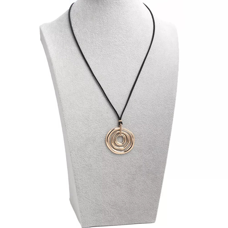 Minimalist Geometric Gold-Tone Pendant Long Necklace with Black Cord Gold / onesize Apparel and Accessories
