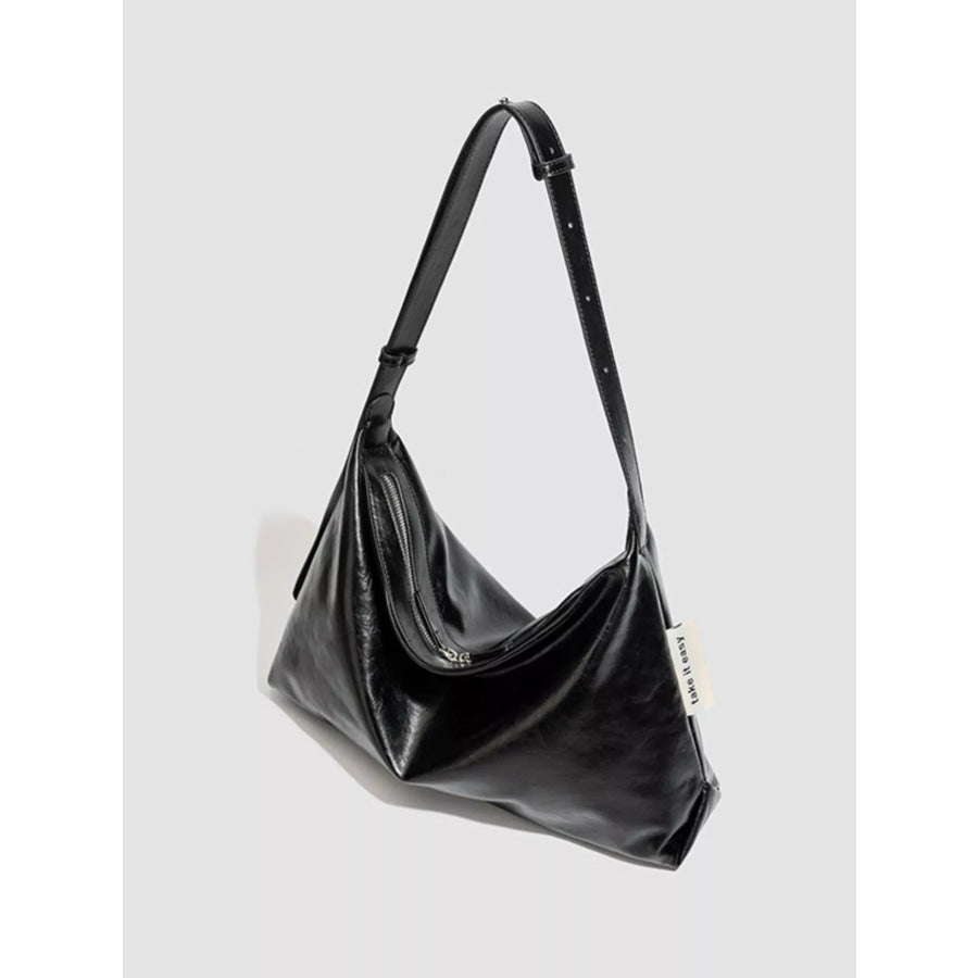 Minimalist Glossy Leather Slouchy Shoulder Bag Black / onesize Apparel and Accessories