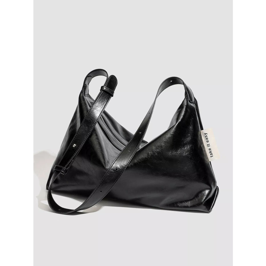 Minimalist Glossy Leather Slouchy Shoulder Bag Black / onesize Apparel and Accessories