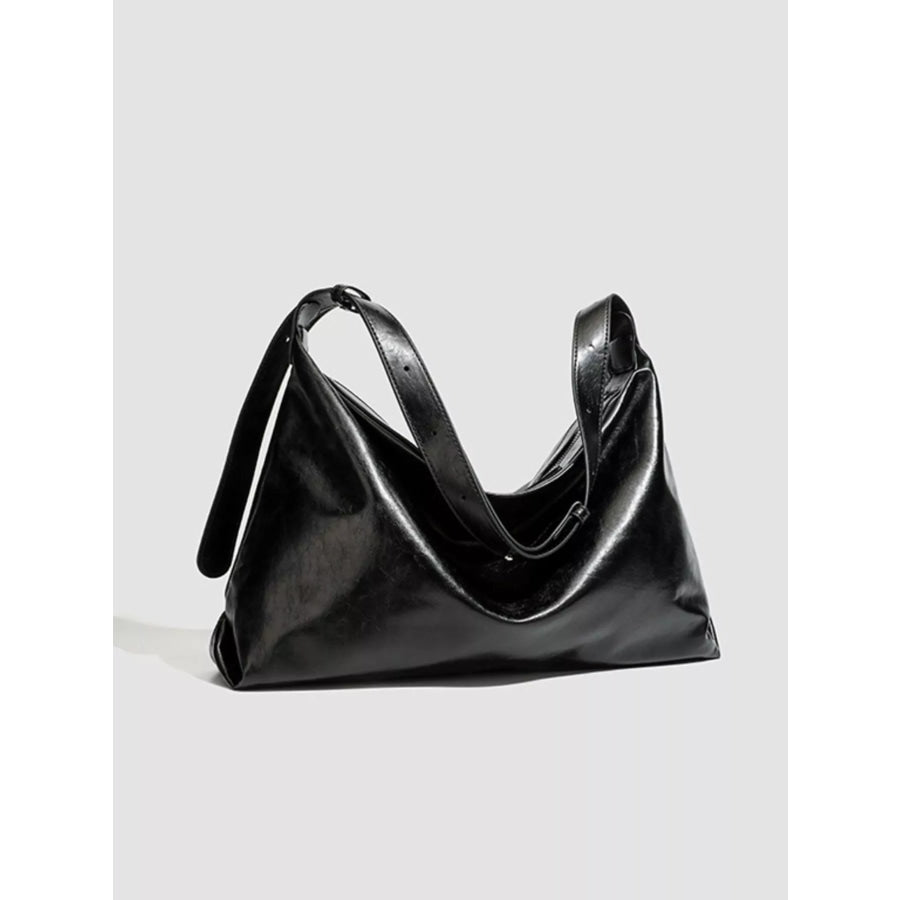 Minimalist Glossy Leather Slouchy Shoulder Bag Black / onesize Apparel and Accessories