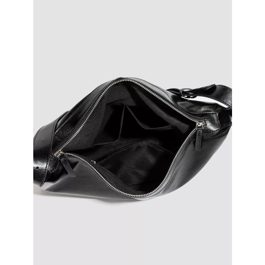 Minimalist Glossy Leather Slouchy Shoulder Bag Black / onesize Apparel and Accessories