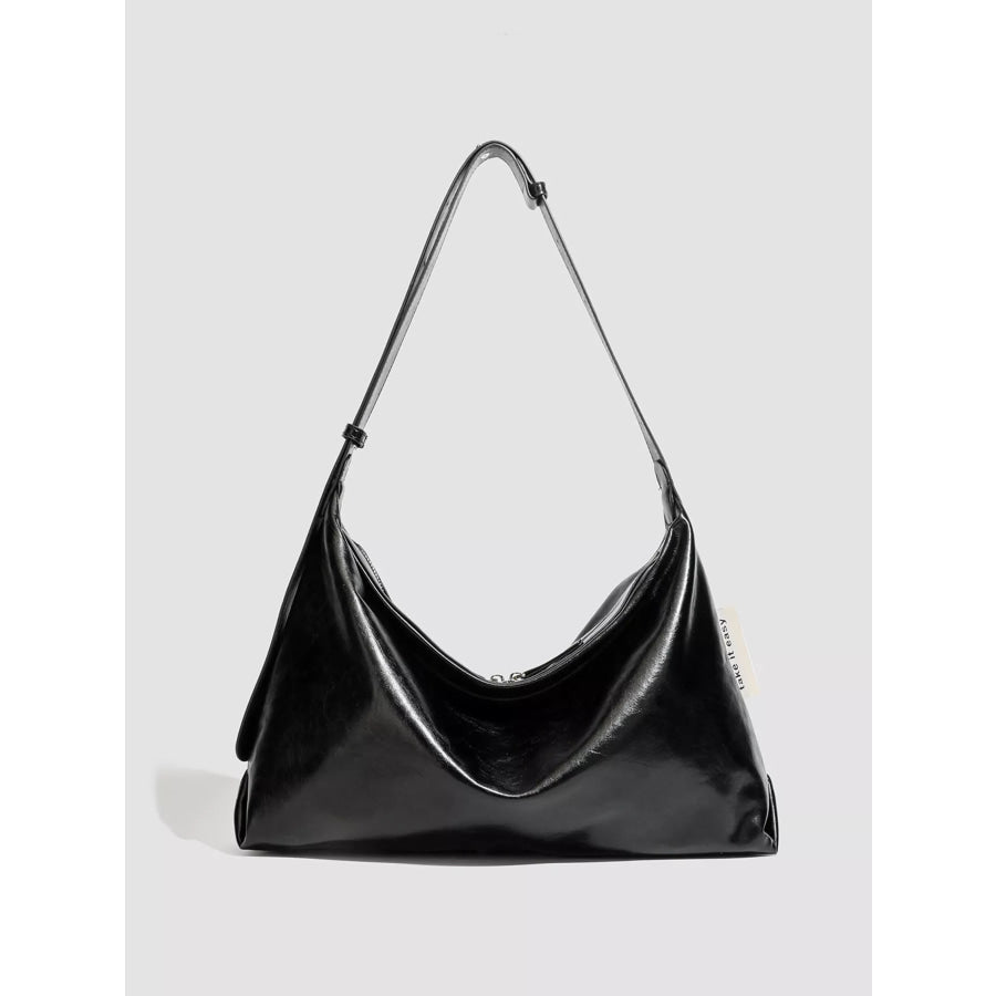 Minimalist Glossy Leather Slouchy Shoulder Bag Black / onesize Apparel and Accessories