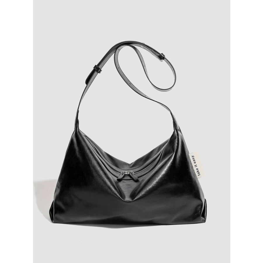 Minimalist Glossy Leather Slouchy Shoulder Bag Black / onesize Apparel and Accessories