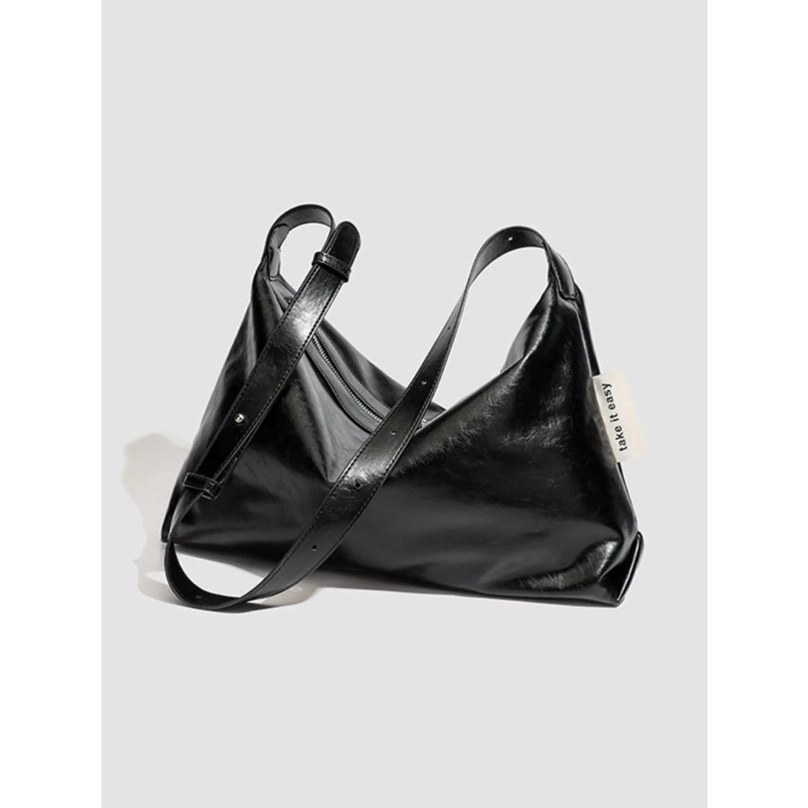 Minimalist Glossy Leather Slouchy Shoulder Bag Black / onesize Apparel and Accessories