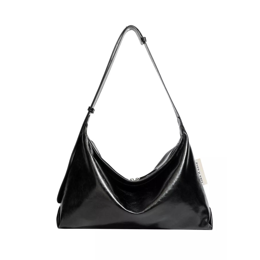Minimalist Glossy Leather Slouchy Shoulder Bag Black / onesize Apparel and Accessories