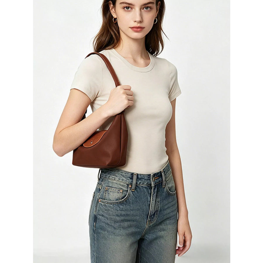 Minimalist Leather-Trimmed Shoulder Bag Dark Brown / onesize Apparel and Accessories