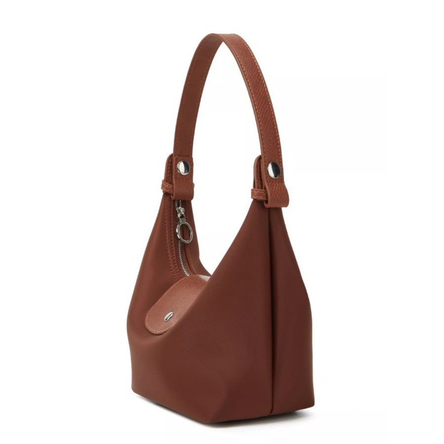 Minimalist Leather-Trimmed Shoulder Bag Dark Brown / onesize Apparel and Accessories