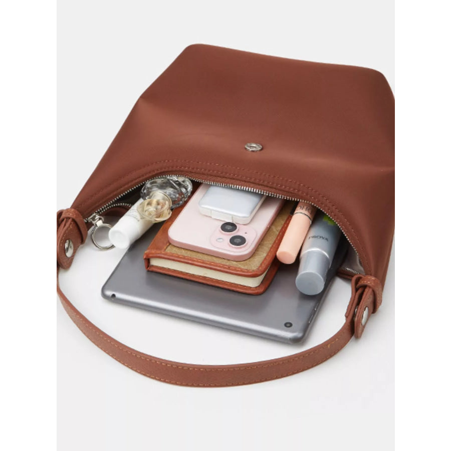 Minimalist Leather-Trimmed Shoulder Bag Dark Brown / onesize Apparel and Accessories