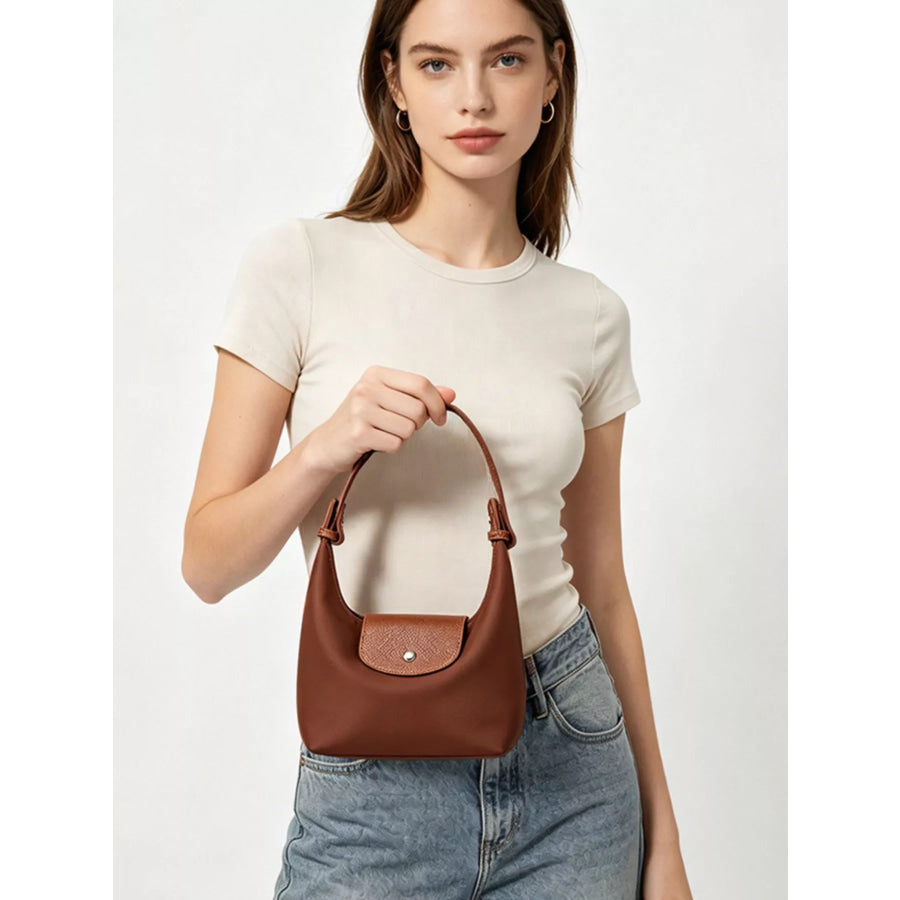 Minimalist Leather-Trimmed Shoulder Bag Dark Brown / onesize Apparel and Accessories