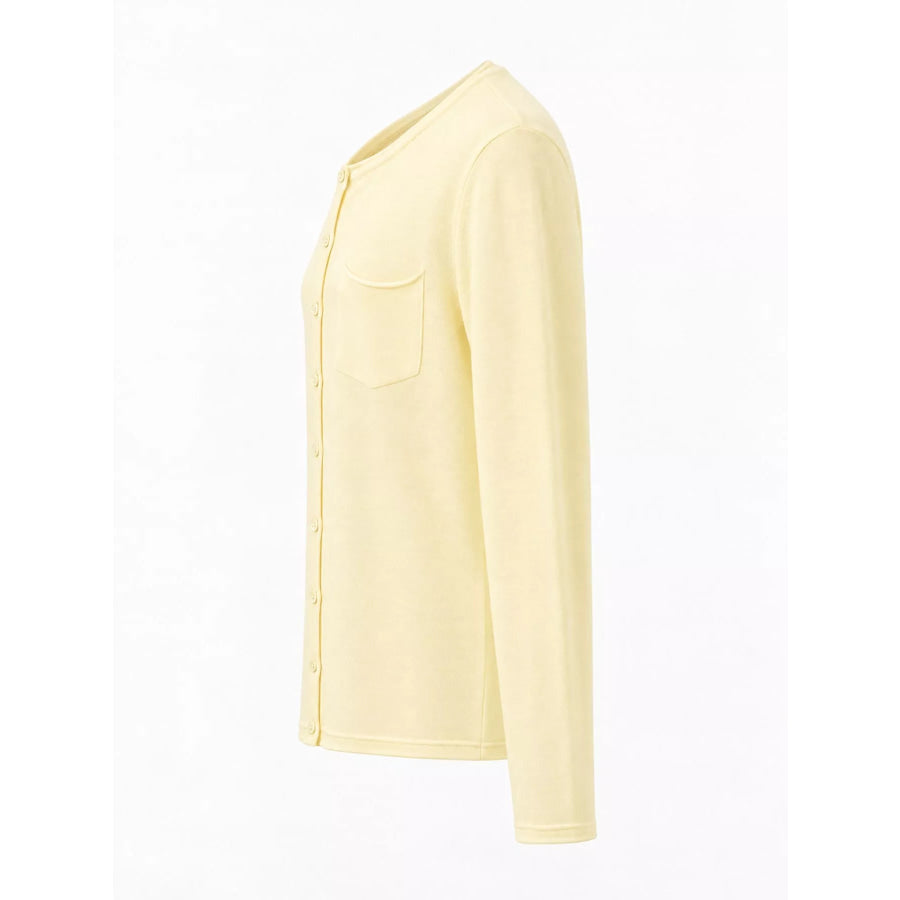 Minimalist Lightweight Crew Neck Cardigan with Chest Pocket Apparel and Accessories