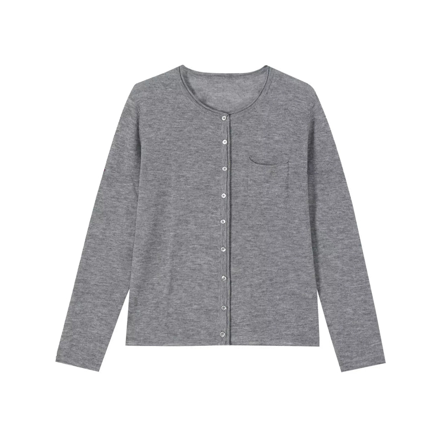 Minimalist Lightweight Crew Neck Cardigan with Chest Pocket Apparel and Accessories