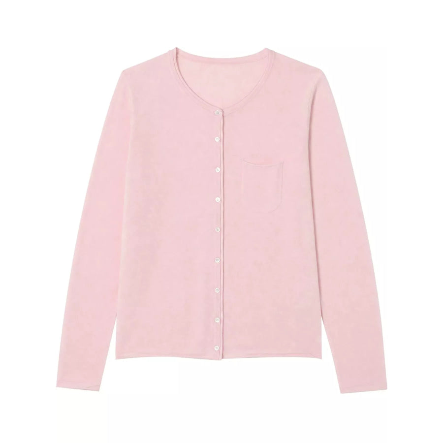 Minimalist Lightweight Crew Neck Cardigan with Chest Pocket Apparel and Accessories
