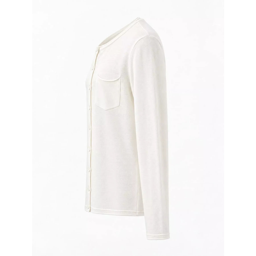 Minimalist Lightweight Crew Neck Cardigan with Chest Pocket Apparel and Accessories