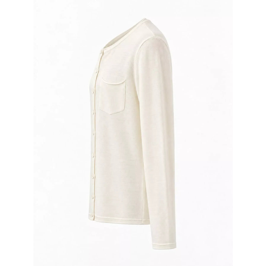Minimalist Lightweight Crew Neck Cardigan with Chest Pocket Apparel and Accessories