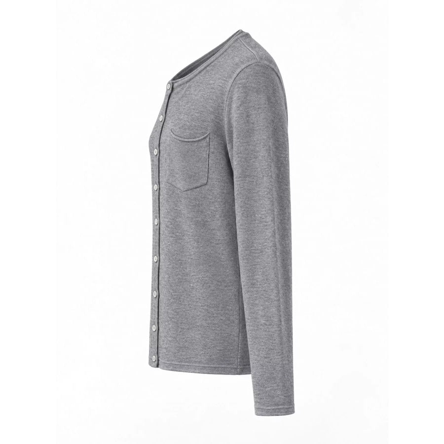 Minimalist Lightweight Crew Neck Cardigan with Chest Pocket Apparel and Accessories