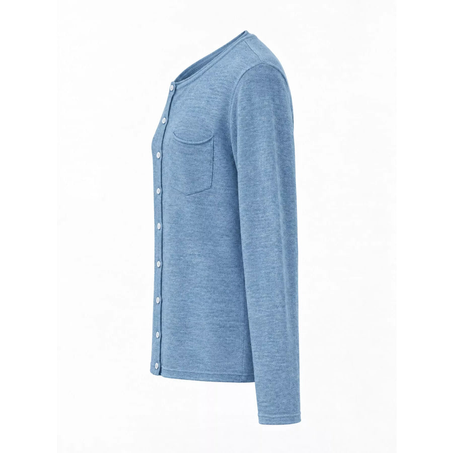 Minimalist Lightweight Crew Neck Cardigan with Chest Pocket Apparel and Accessories