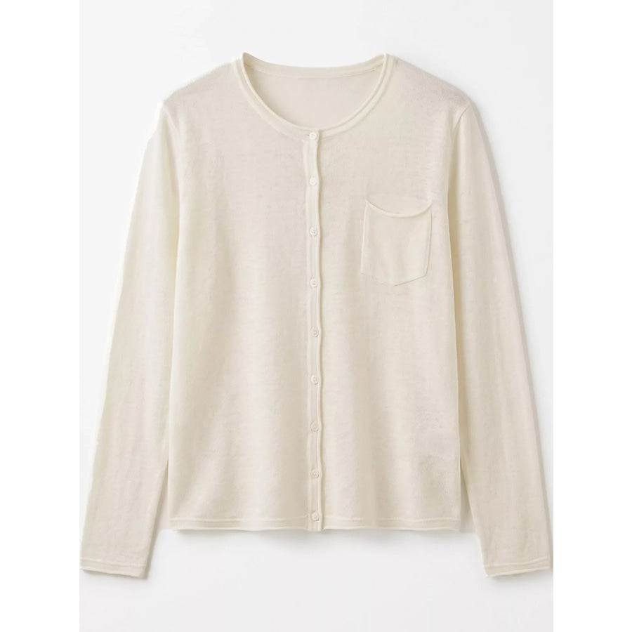 Minimalist Lightweight Crew Neck Cardigan with Chest Pocket Apparel and Accessories