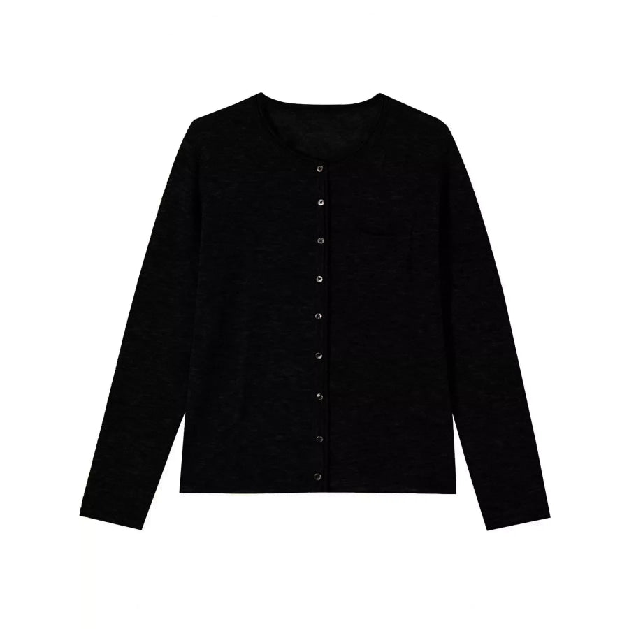 Minimalist Lightweight Crew Neck Cardigan with Chest Pocket Apparel and Accessories