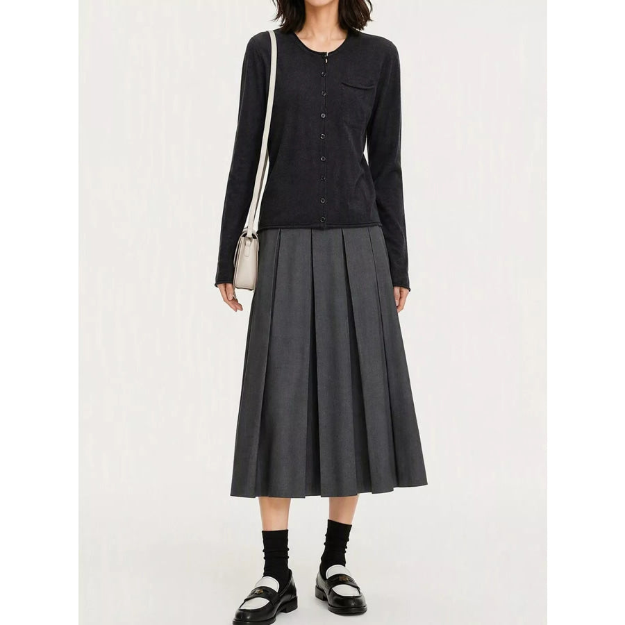 Minimalist Lightweight Crew Neck Cardigan with Chest Pocket Apparel and Accessories