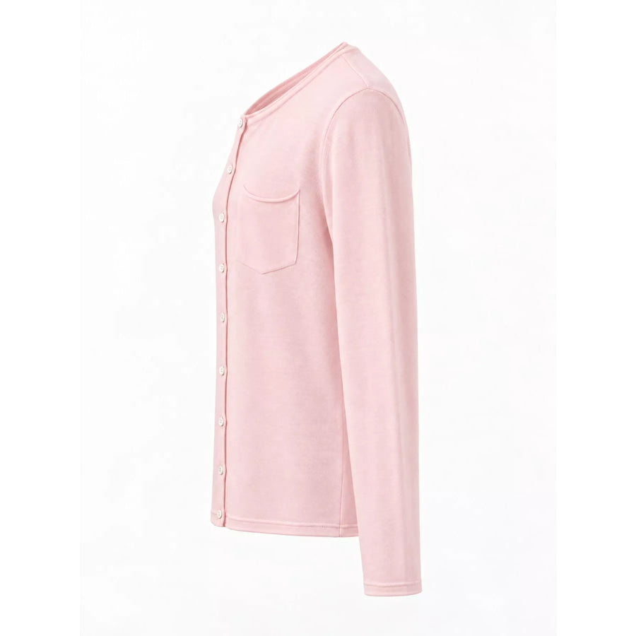 Minimalist Lightweight Crew Neck Cardigan with Chest Pocket Apparel and Accessories