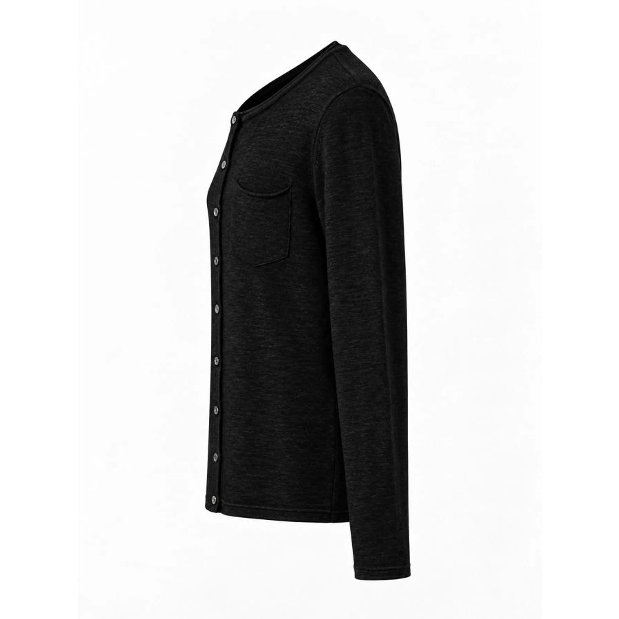 Minimalist Lightweight Crew Neck Cardigan with Chest Pocket Apparel and Accessories