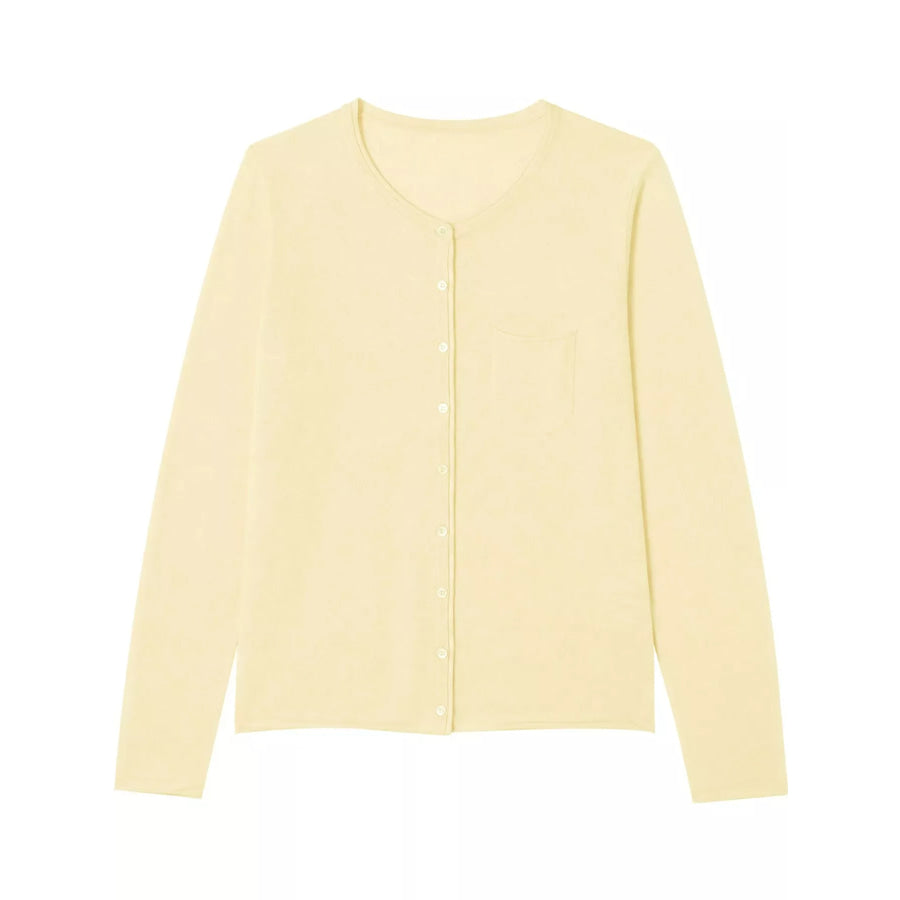 Minimalist Lightweight Crew Neck Cardigan with Chest Pocket Cream Yellow / M Apparel and Accessories