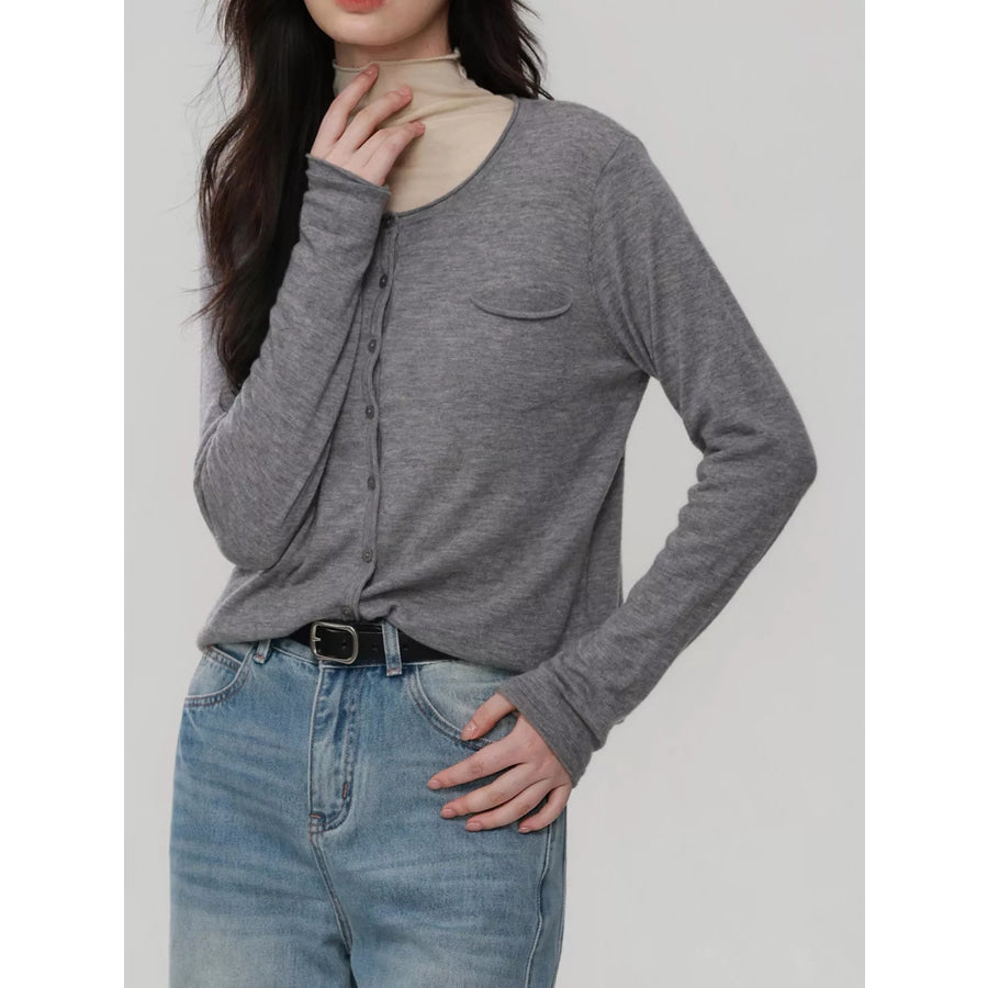 Minimalist Lightweight Crew Neck Cardigan with Chest Pocket Light Gray / M Apparel and Accessories