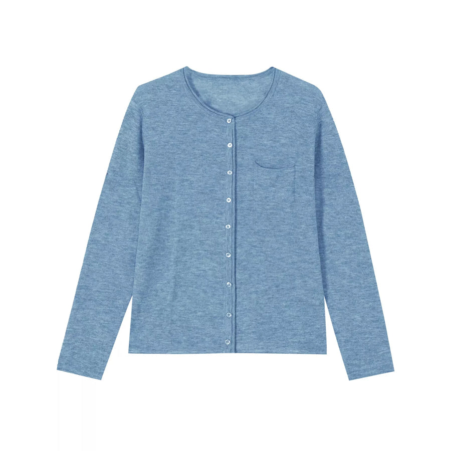 Minimalist Lightweight Crew Neck Cardigan with Chest Pocket Sky Blue / M Apparel and Accessories