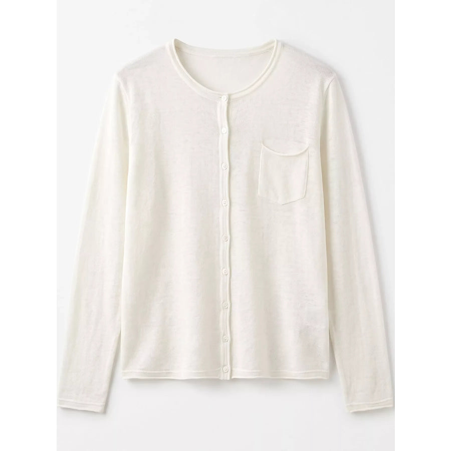 Minimalist Lightweight Crew Neck Cardigan with Chest Pocket White / M Apparel and Accessories