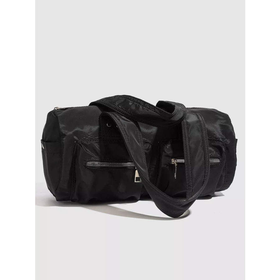 Minimalist Nylon Barrel Shoulder Bag with Multi-Pocket Utility Black / onesize Apparel and Accessories