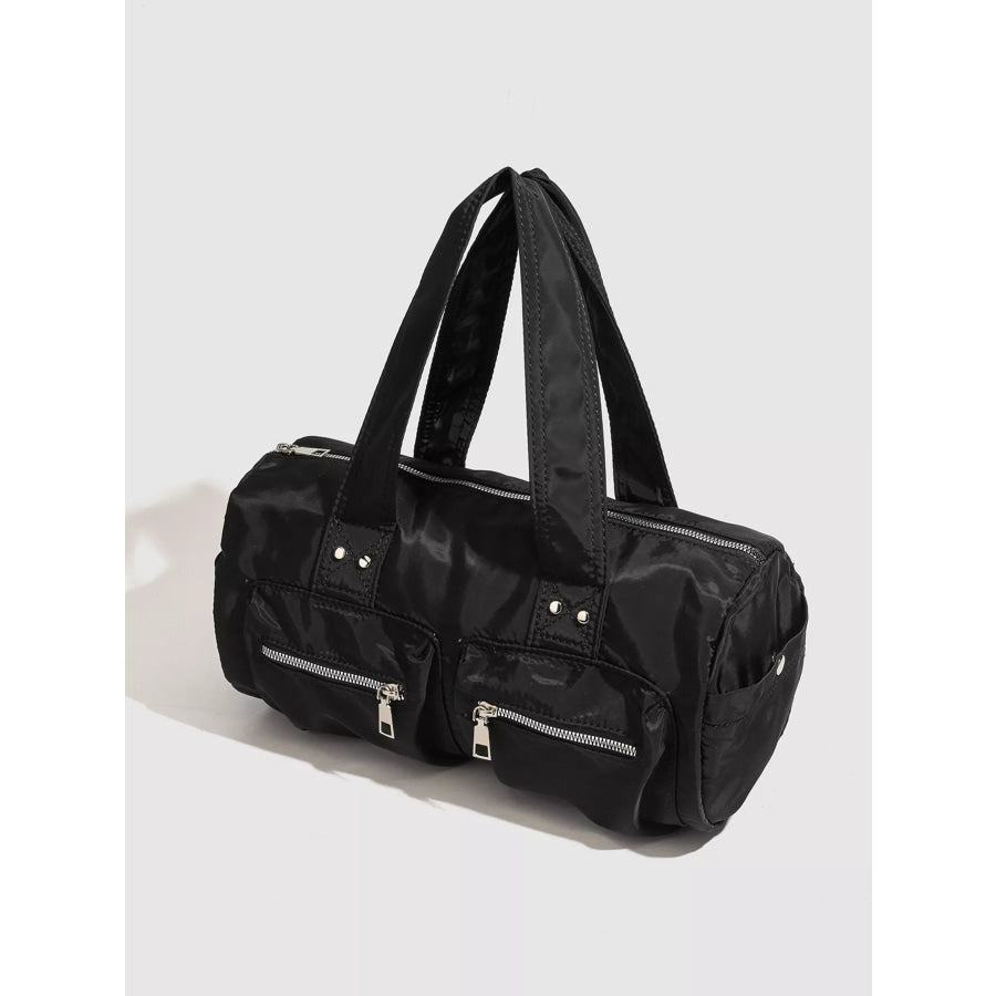 Minimalist Nylon Barrel Shoulder Bag with Multi-Pocket Utility Black / onesize Apparel and Accessories