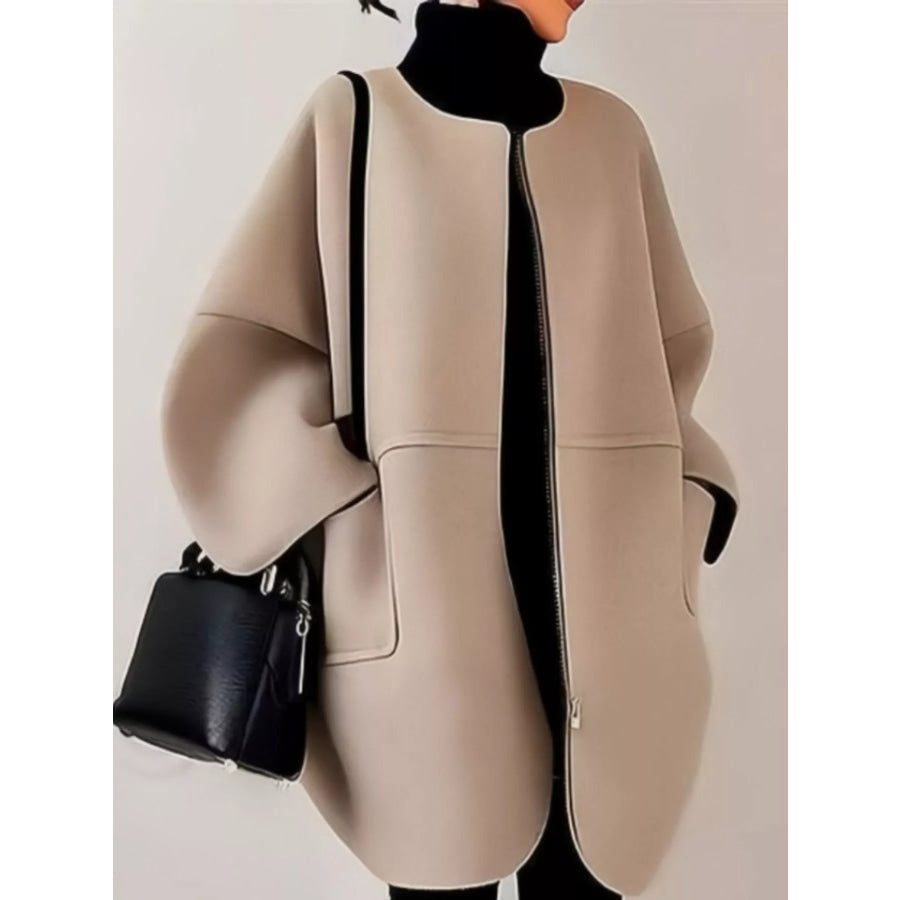 Minimalist Oversized Scuba-Style Outerwear Coat Khaki / S Apparel and Accessories