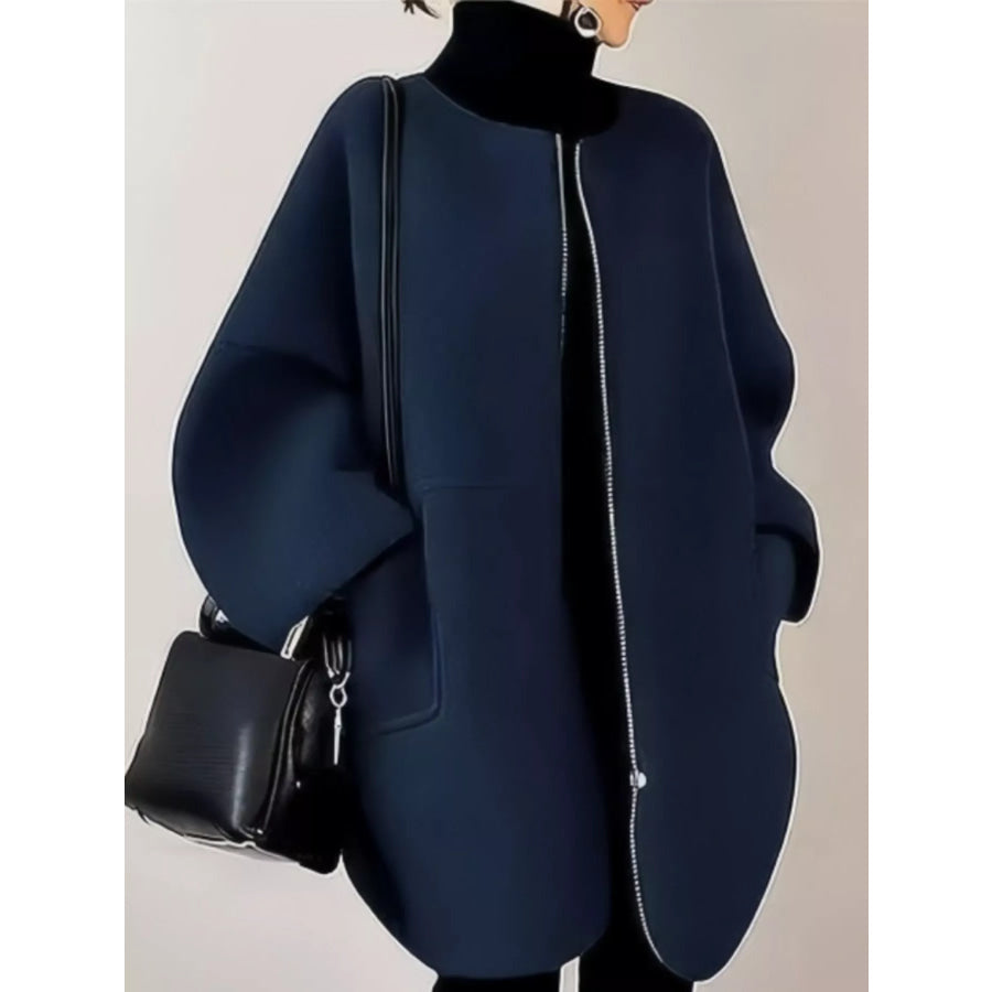 Minimalist Oversized Scuba-Style Outerwear Coat Navy / S Apparel and Accessories