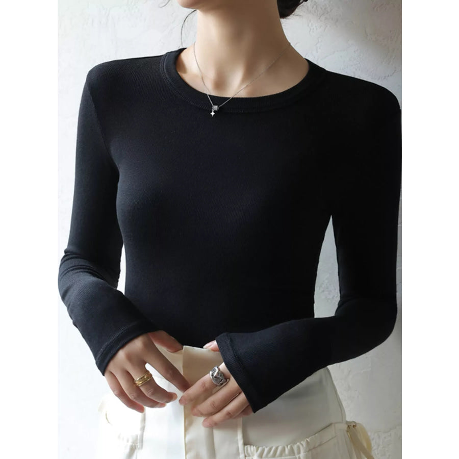 Minimalist Slim-Fit Long Sleeve Crew Neck T-Shirt Black / S Apparel and Accessories