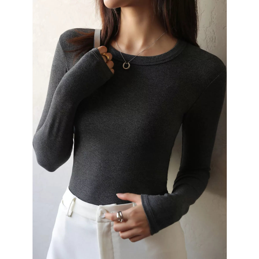 Minimalist Slim-Fit Long Sleeve Crew Neck T-Shirt Gray / S Apparel and Accessories