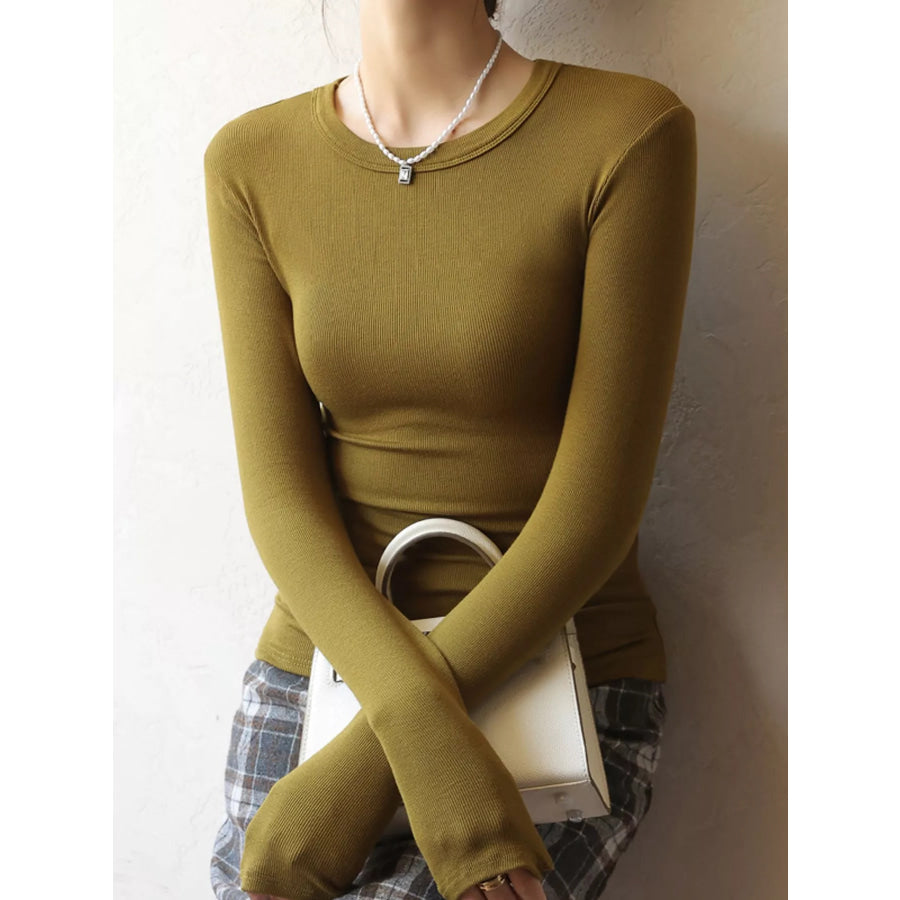 Minimalist Slim-Fit Long Sleeve Crew Neck T-Shirt Mustard Yellow / S Apparel and Accessories